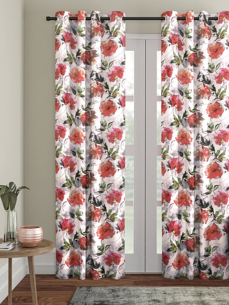 Floral Printed Velvet Curtain for Door - Off White